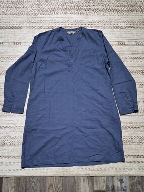 Women’s Midi Button-Front Tunic Dress in Blue With Pockets